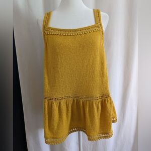 Point Sur Top Womens Medium Yellow Sleeveless Squareneck Textured Cutout Blouse